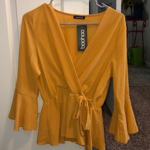 Beautiful mustard wrap front top BooHoo